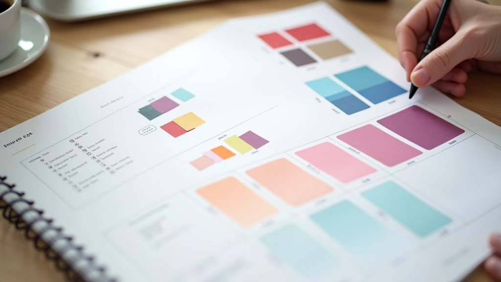 Document de design system montrant une palette de couleurs organisée avec codes hexadécimaux et cas d'usage