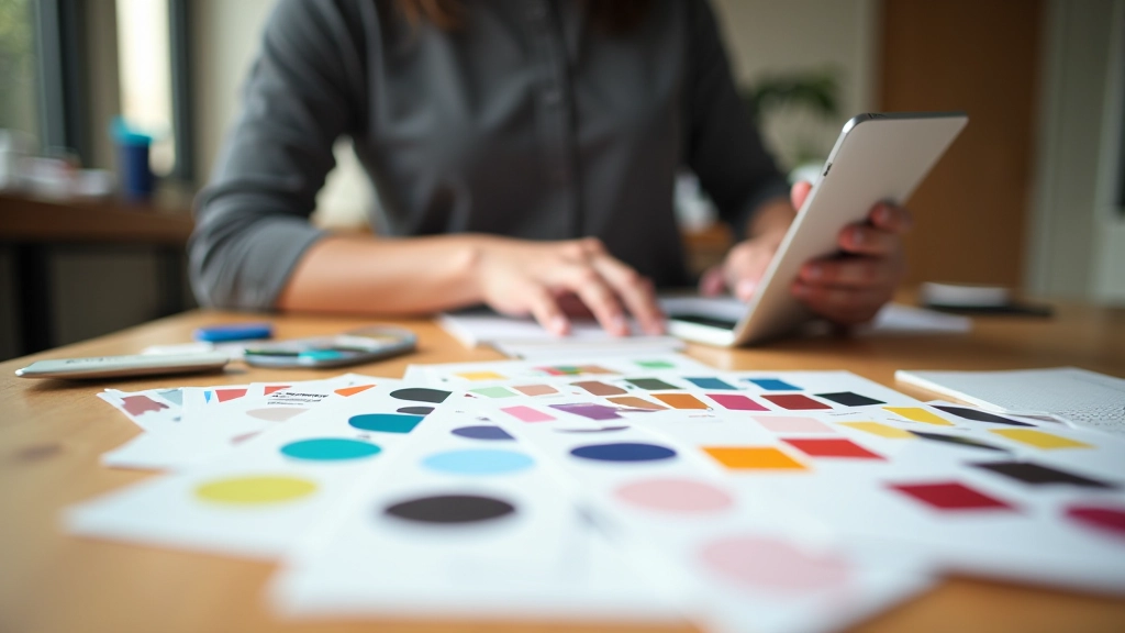 Studio de design avec échantillons de couleurs et palette de marque