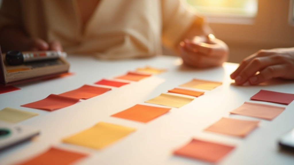 Palette de couleurs chaudes montrant des oranges, rouges et teintes dorées vibrantes sur une interface dynamique